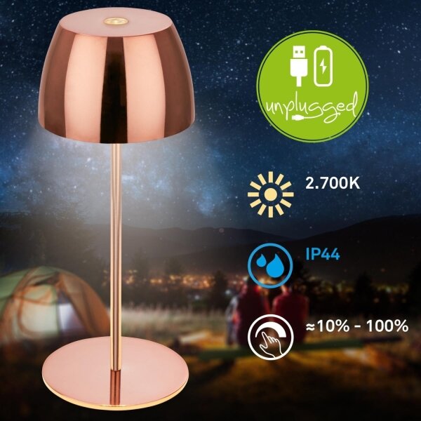 Briloner - LED димируема презареждаема сензорна външна настолна лампа MINI LED/2,5W/5V IP44 1800 mAh медна