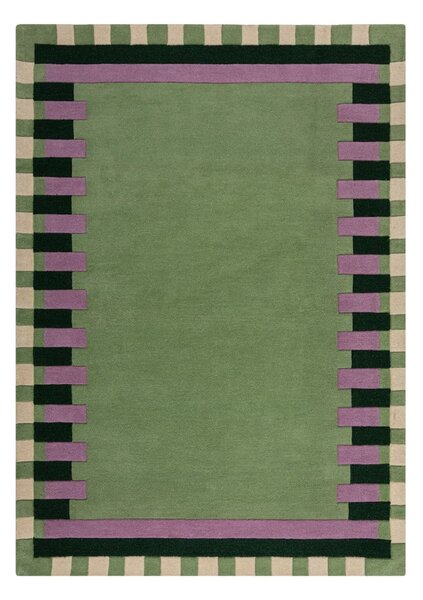Зелено-лилав ръчно изработен вълнен килим 160x230 cm Kai Wool Border – Flair Rugs