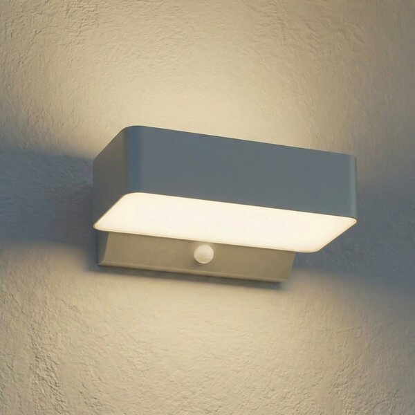 Lindby LED външна стенна лампа Fando, матово сребристо, със сензор, IP44, Металик, Алуминий
