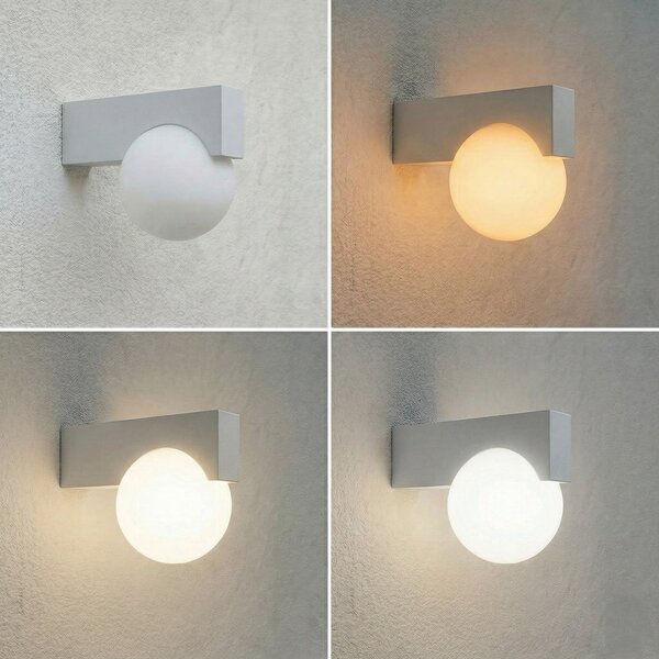 Lucande LED външна стенна лампа Vijon, светлосива, CCT, IP44, Сив, Алуминий, Модерен