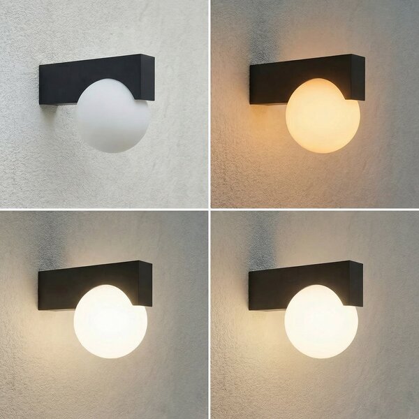 Lucande LED осветително тяло за външна стена Vijon, черно, CCT, IP44, Черен, Алуминий, Модерен