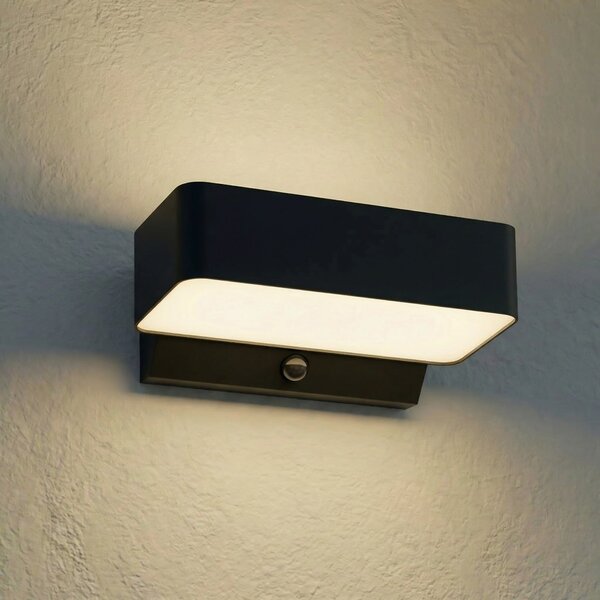 Lindby LED външна стенна лампа Fando, антрацит, със сензор, IP44, Сив, Алуминий