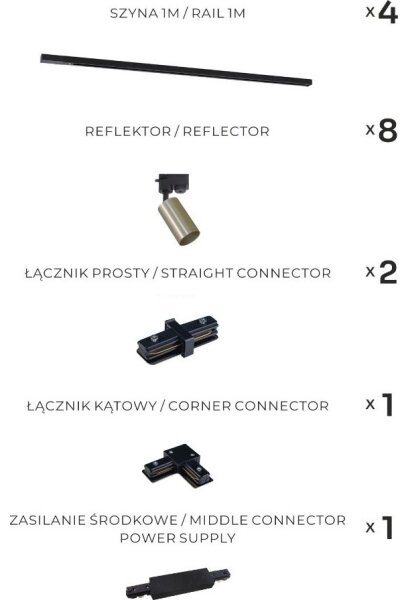 Zuma Line 3582 - Точково осветително тяло за релсова система TUBE 8xGU10/35W/230V черно/златно