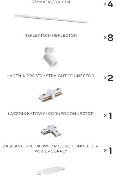 Zuma Line 3585 - Насочващо осветително тяло за релсова система TORE 8xGU10/35W/230V, бяло