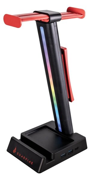 Поставка за слушалки SureFire Vinson N2, противоплъзгаща гумена основа, RGB подсветка, 2x USB A, 1x USB C, 3.5mm жак, черна
