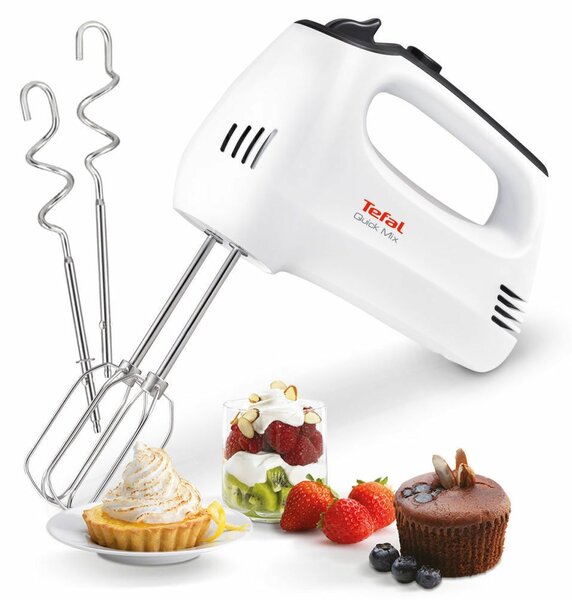 Миксер Tefal HT310138, 300 W, 5 степени на работа, с турбо, бъркалки за тесто, бял