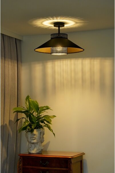 Duolla - Полилей за повърхностен монтаж RIO RATTAN 1xE27/15W/230V Ø 45 см черен/златист