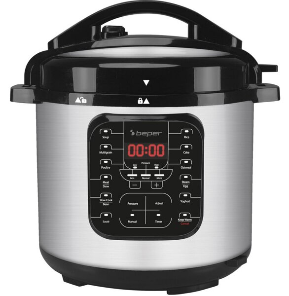 Мултикукър под налягане Beper P101COS001, 1200W, 15 програми, 6 литра, Таймер, Инокс/черен