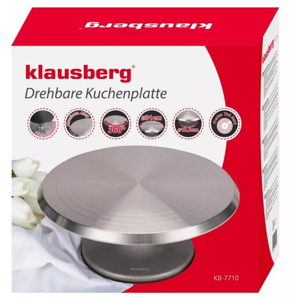 Поставка за торта Klausberg KB 7710, Въртене на 360 гр, 31 см, Сребрист