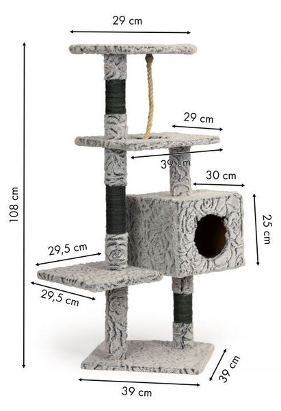 Дърво за драскане на котки с къщичка в сиво