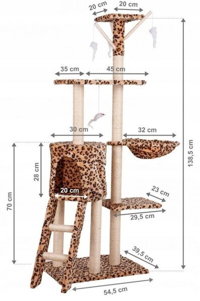 Пост за драскане и място за почивка с кутия за котки 138cm