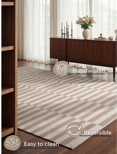 Бял/светлокафяв двустранен/ръчно изработен вълнен килим 200x300 cm Vika – Hanse Home