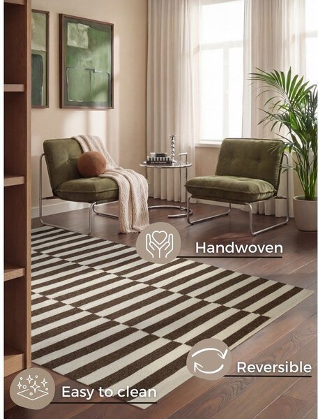 Бял/кафяв двустранен/ръчно изработен вълнен килим 120x180 cm Vika – Hanse Home