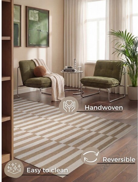 Бял/светлокафяв двустранен/ръчно изработен вълнен килим 120x180 cm Vika – Hanse Home