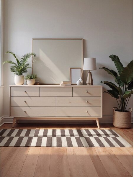 Бял/кафяв двустранен/ръчно изработен вълнен килим 80x150 cm Vika – Hanse Home