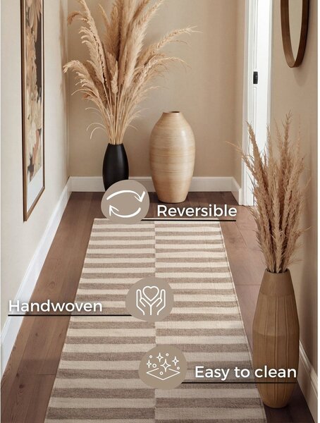 Бяла/сива двустранна/ръчно изработена вълнена пътека 80x200 cm Vika – Hanse Home