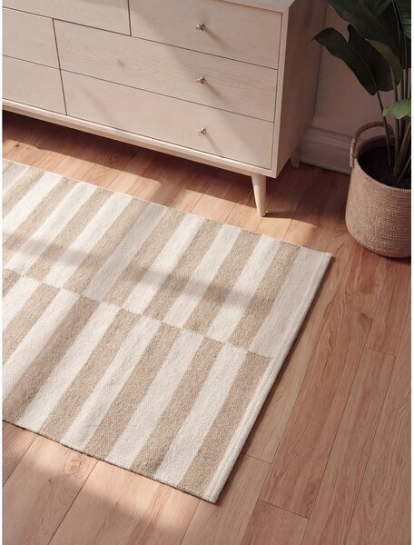 Бял/светлокафяв двустранен/ръчно изработен вълнен килим 80x150 cm Vika – Hanse Home