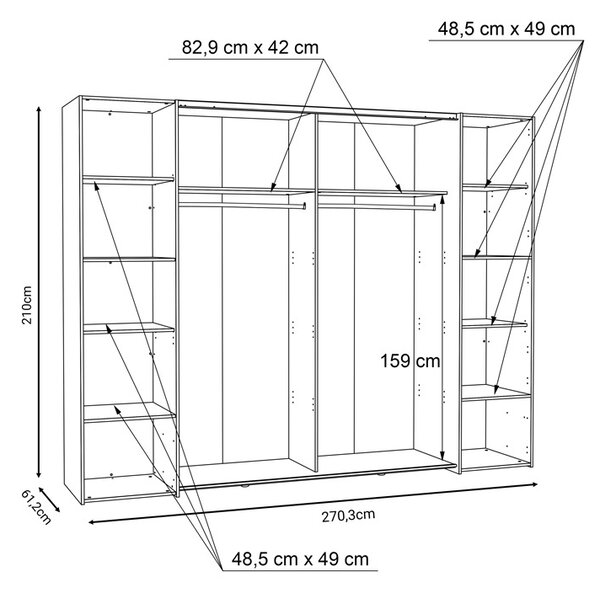 Гардероб с 4 врати Verzo дъб бял меламин 270.5x61x210.5 cm