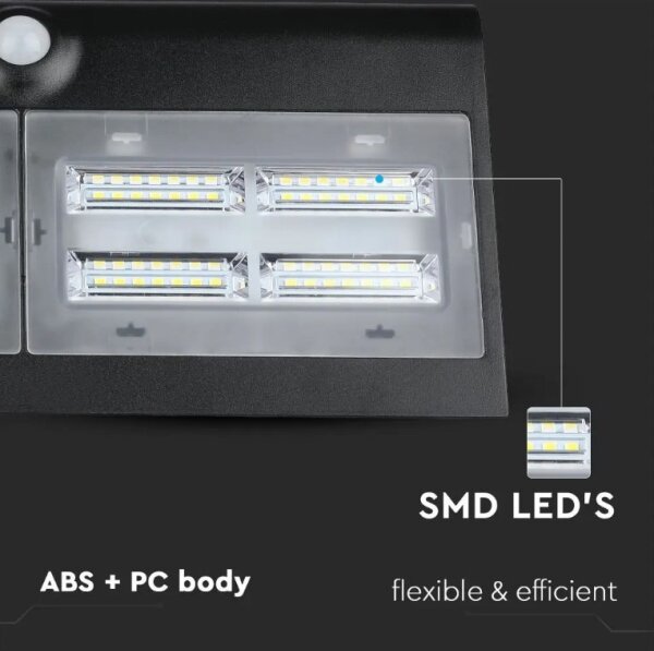 LED соларен стенен фенер с сензор LED/7W/3,7V 4000K IP65 4000 mAh черен