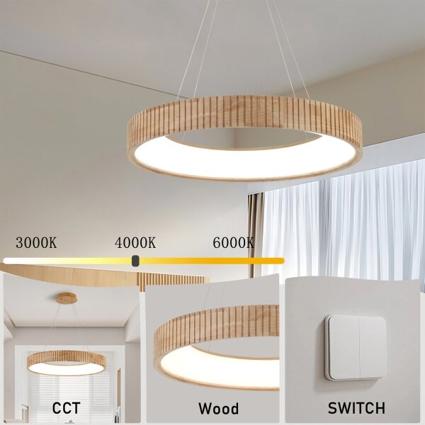 Brilagi - LED полилей на кабел FALCON WOOD MODERN, LED 40W/230V, Ø 60 см, дървен