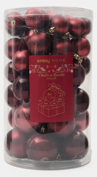 Sinsay - Комплект коледни топки с различни покрития 60 pack - кестеняв