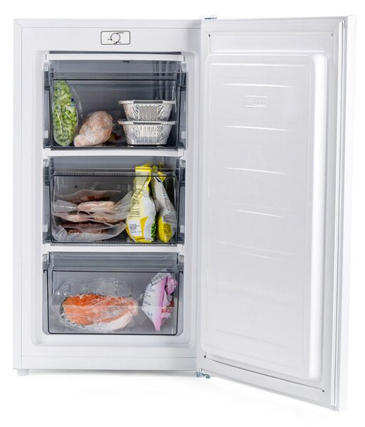 Фризер Muhler VFS8560WE, 60 л, Клас Е, Реверсивна врата, R600a, Бял