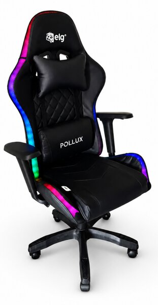 LED геймърски стол с RGB подсветка, възглавници и регулируеми подлакътници