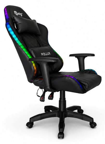 LED геймърски стол с RGB подсветка, възглавници и регулируеми подлакътници