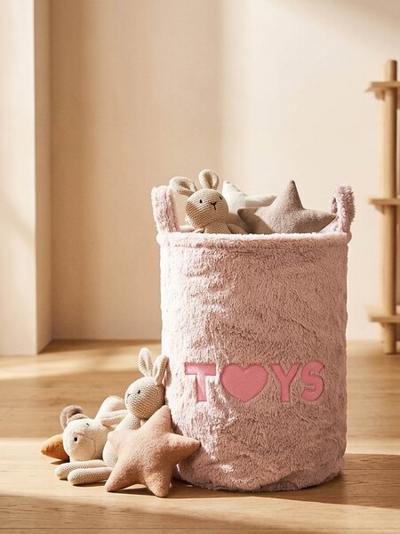 Sinsay - Кош за съхранение с надпис TOYS - пастелнорозово