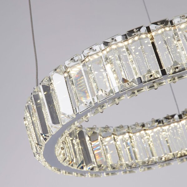 Searchlight LED висяща лампа Filumena, сива/прозрачна, метал/стъкло, Ø 35 cm, Прозрачен, Дневна/трапезария, Стъкло, Модерен