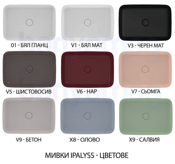 Ipalyss правоъгълна мивка за монтаж върху плот 55 cm, без преливник