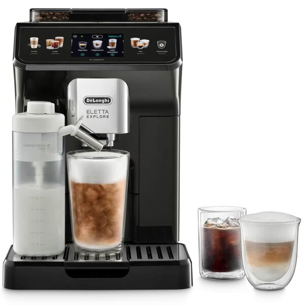 Кафеавтомат DeLonghi Eletta Explore ECAM450.65.G, 1450W, 19 bar, 1.8 л. обем на резервоара за вода, технология за студена екстракция, черен