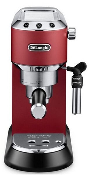 Кафемашина еспресо Delonghi Dedica EC685R, 1300W, 15 bar, Self-priming системата, регулируема капучино система, мобилен воден резервоар, червена