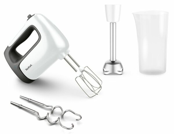 Миксер Tefal HT462138, турбо, 5 скорости, накрайник за пасатор, бъркалки за тесто, бял