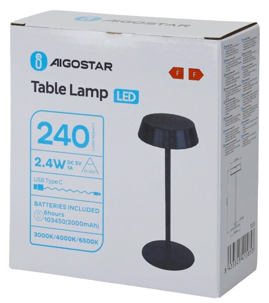 Aigostar - LED димируема настолна лампа AMBIENT LED/2,4W/5V 3000-6500K черна