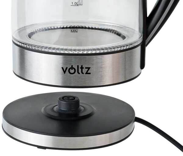 Електрическа кана Voltz V51230E, 2200W, 1.7 литра ,Стъклена, Светеща, Инокс