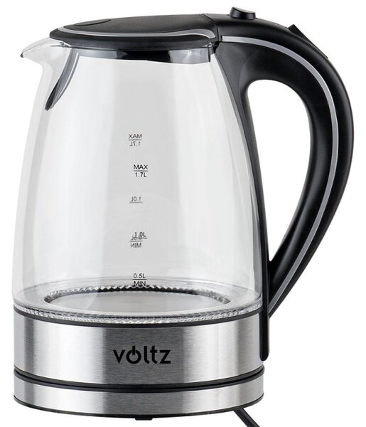 Електрическа кана Voltz V51230E, 2200W, 1.7 литра ,Стъклена, Светеща, Инокс