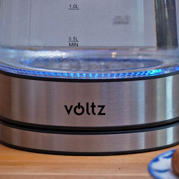 Електрическа кана Voltz V51230E, 2200W, 1.7 литра ,Стъклена, Светеща, Инокс