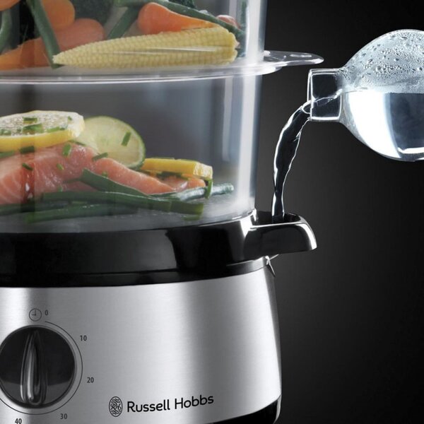 Уред за готвене на пара Russell Hobbs 19270-56, 800W, 3 нива, 9 литра, Таймер 60 мин, Инокс