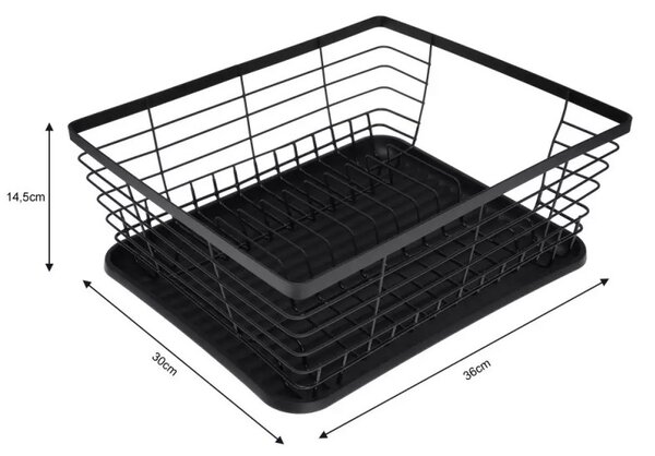 Сушилник за съдове Kinghoff KH 1355, 35.5 см, Тава за отцеждане, Аксесоар за прибори, Черен