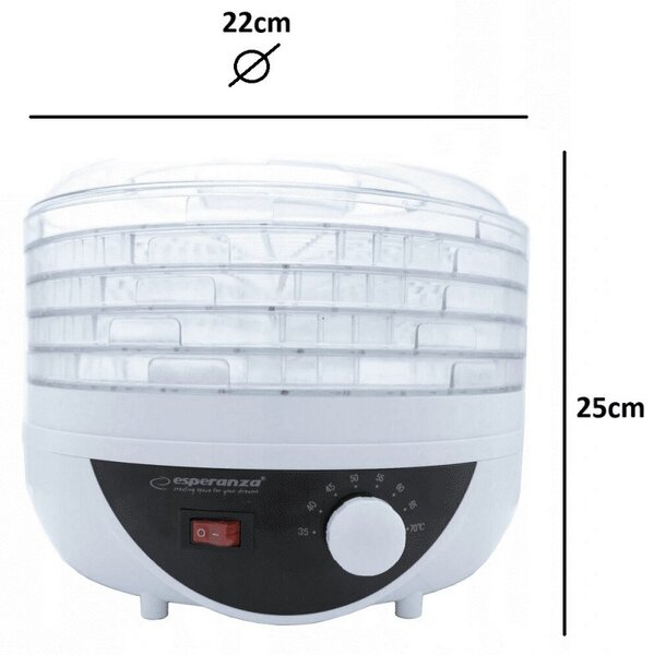 Сушилня за плодове и зеленчуци Esperanza EKD002, 250W, 5 нива, 35-70C, Вентилатор, Термостат, Бял