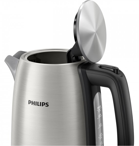 Електрическа кана Philips Viva Collection HD9351/90, 2200W, 1.7l, Метал, Автоматично изключване, Предпазване срещу прегаряне, Сив/черен