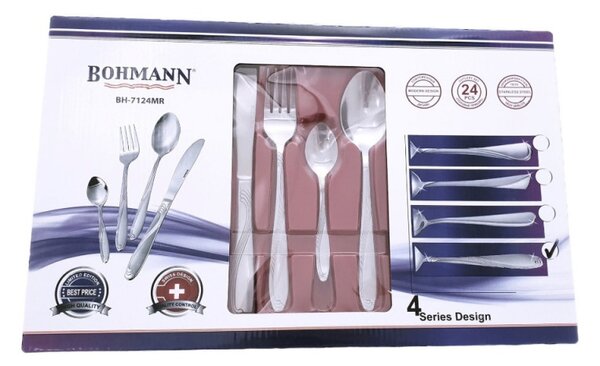 Комплект прибори за хранене Bohmann BH 7124MR, Кутия, Неръждаема стомана, 24 бр, Инокс