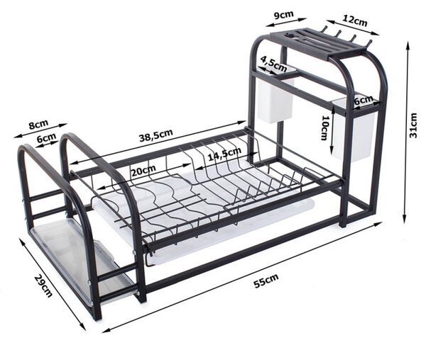 Сушилник за съдове ОЕМ 07131, Поставки за прибори и ножове, Черен