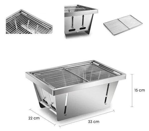 Компактно сгъваемо барбекю Bohmann BBQ, Неръждаема стомана, 32x22x15cm, Инокс