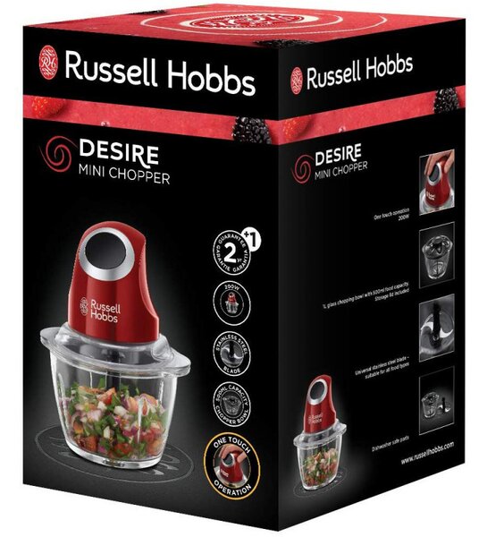 Мини чопър Russell Hobbs Desire 24660-56, 200W, 500ml, Стъклена купа, Червен