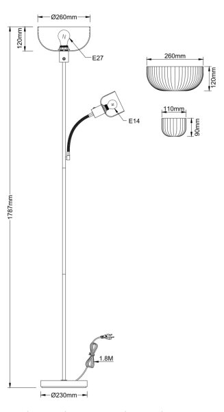Globo 59947B - Подова лампа HINTON 1xE27/40W/230V + 1xE14/25W