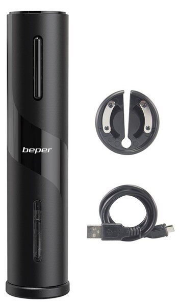 Електрически тирбушон Beper P102ACP100, 18W, USB, Резачка за фолио, Черен