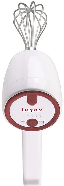 Безжичен ръчен миксер Beper P102SBA007, 20W, 2 бъркалки, USB зареждане, 5 скорости, Бял