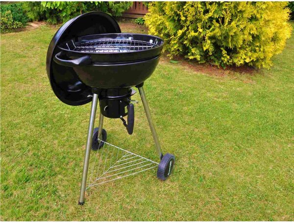 Барбекю на дървени въглища MasterGrill MG910, 46 см, Емайлирана стомана, Пепелник, 2 Колела, Черен/инокс